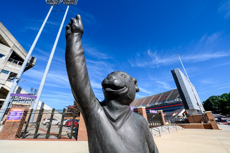 clemson campus stadium and mascot statue
