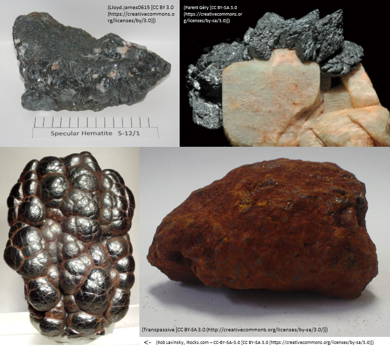 A collage of pictures of different types of hematite.
