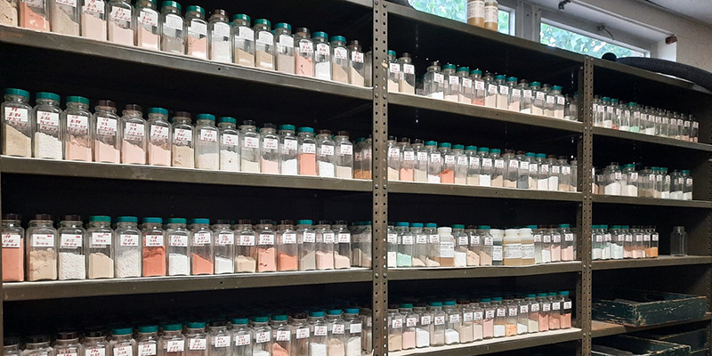 shelf of lab test samples