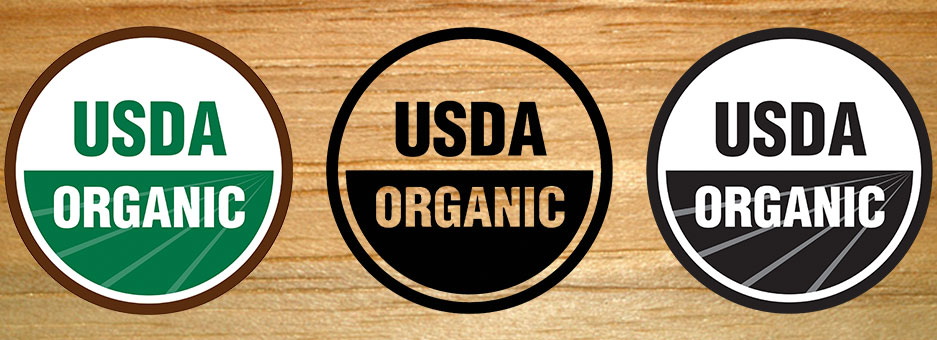 Display of the three compliant versions of the USDA Organic seal. Click to go to USDA website to download artwork