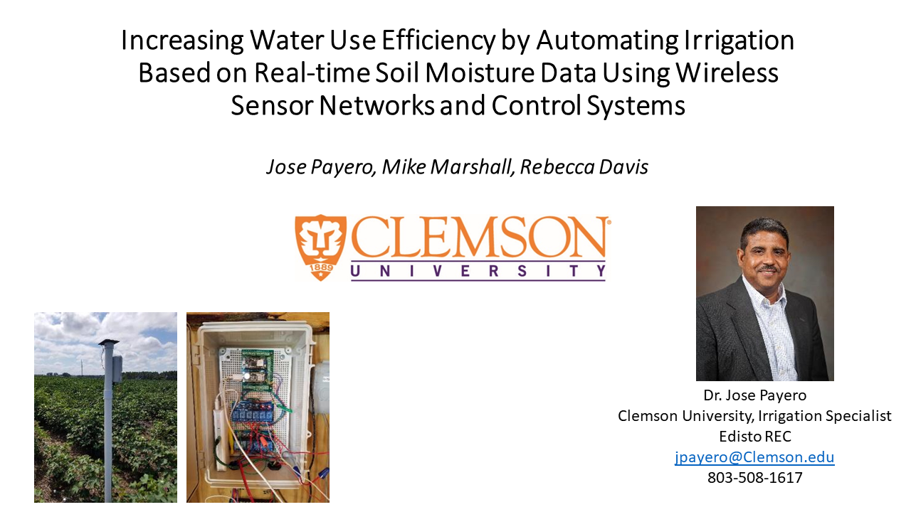 Payero - Increasing Water Use Efficiency by Automating Irrigation Based on Real-time Soil Moisture Data USing Wireless Sensor Networks and Control Systems
