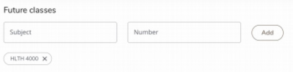 Input fields for future class subject and course number