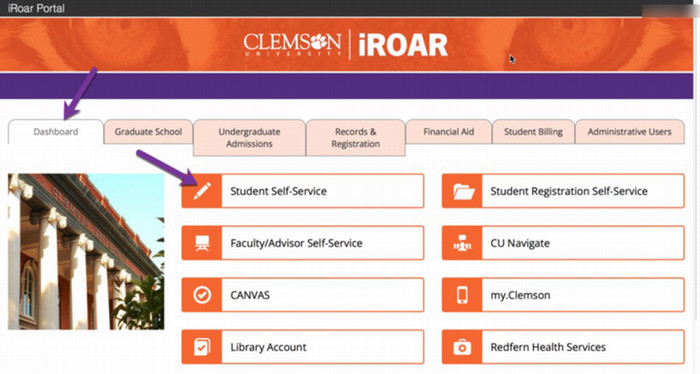 Select Student Self-Service from the iROAR portal dashboard.