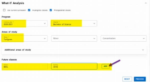 Using the drop down arrows to select a what-if audit for major change