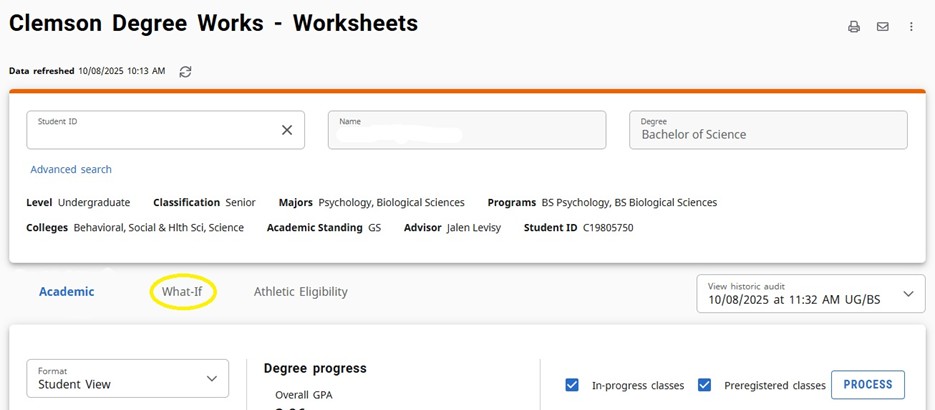 Click what-if to open the what-if audit view.