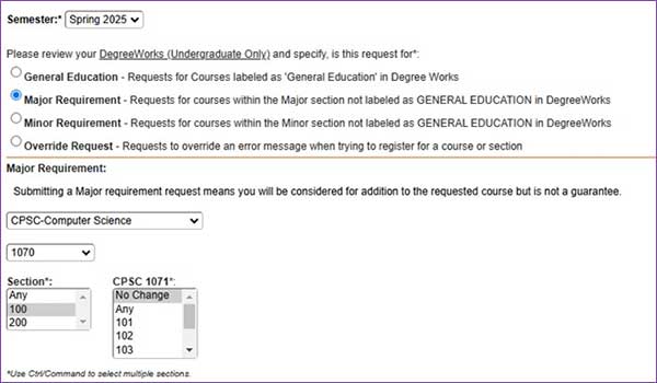 Major and minor request options