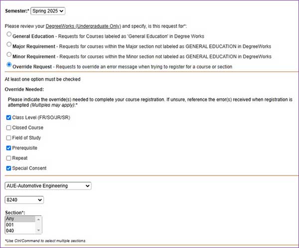 Options for override requests.