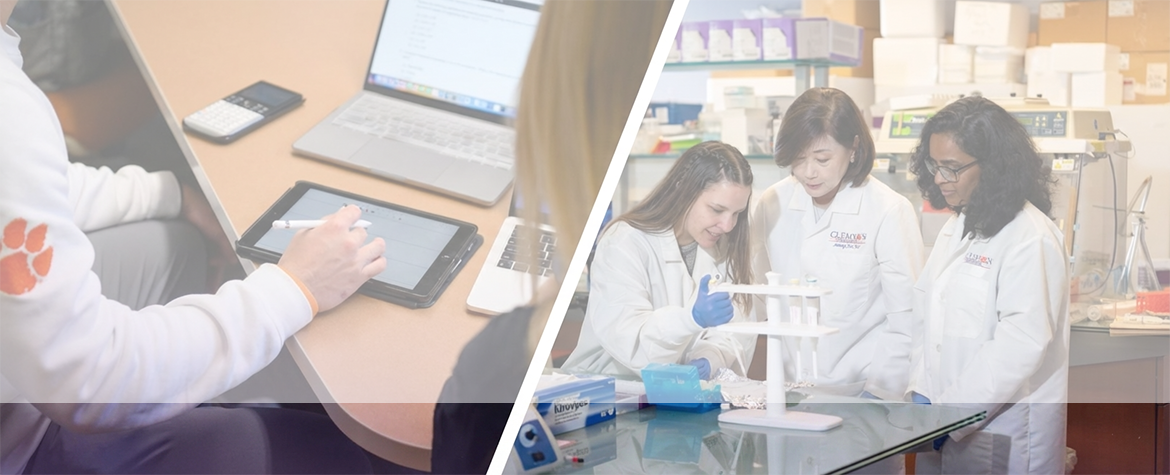 collage of 3 images - device, campus, researcher