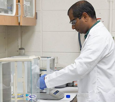 Dr. Sanjeewa is performing his reactions to synthesize Ytterbium doped Lutetia targeting high energy laser applications.