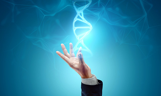 Illustration with DNA held by hand.