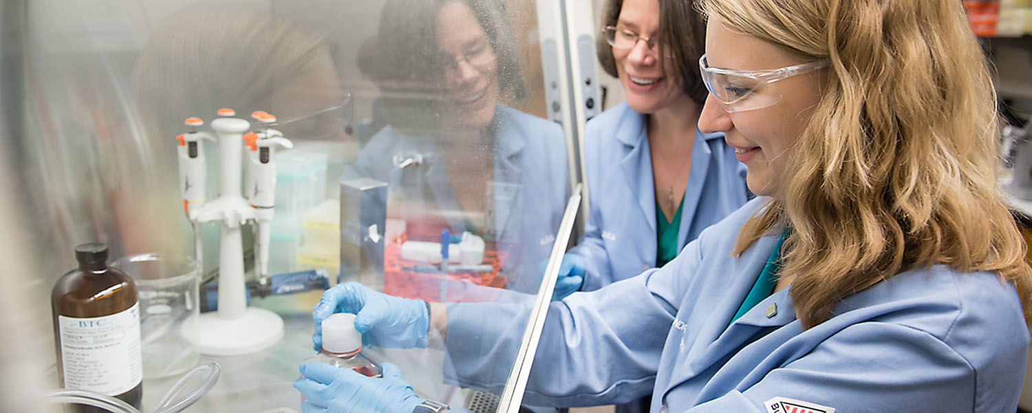 Two women working in a lab