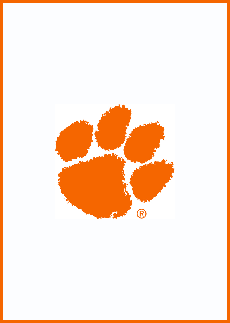 Clemson orange Tiger Paw inside a white box with orange border. Placeholder image.