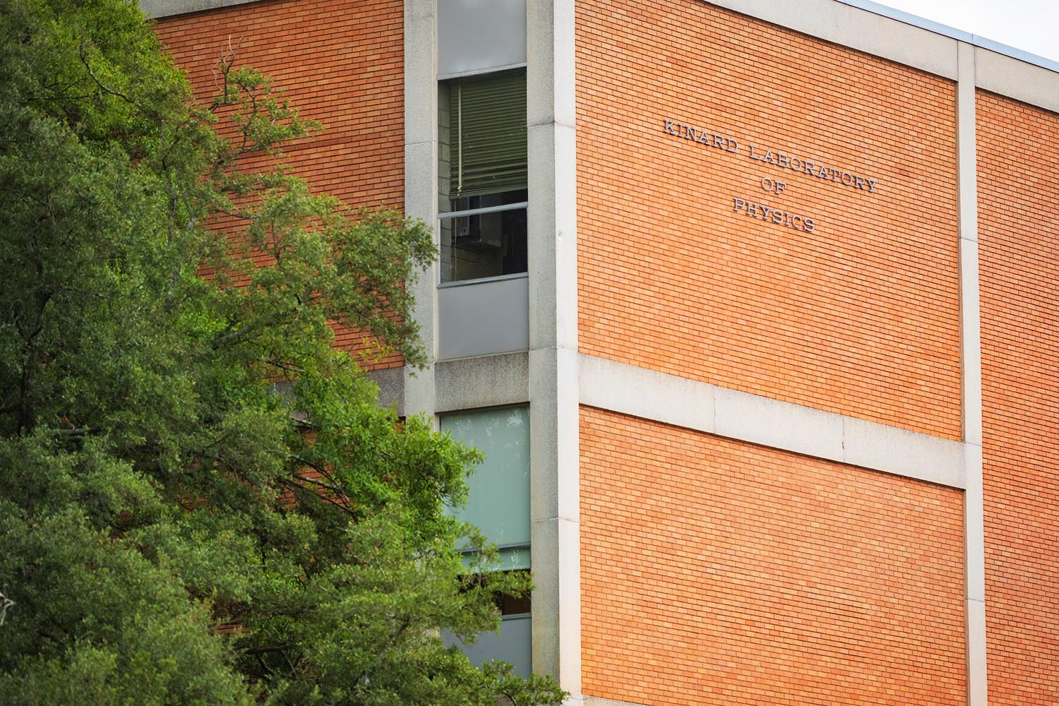 Brick building with tree on left; Kinard Laboratory building.