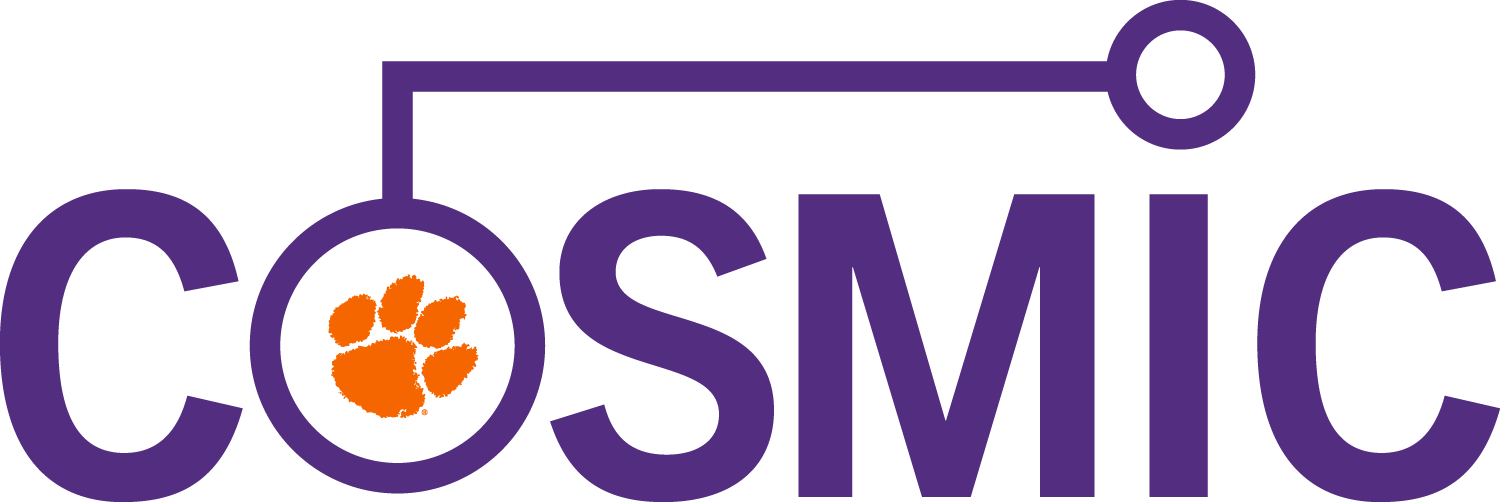 Logo for COSMIC, with orange Paw inside O.