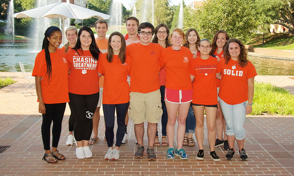 Group of students by fountain