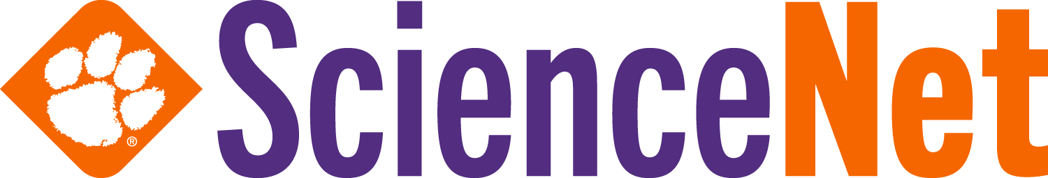 ScienceNet logo, with Tiger Paw in orange diamond on left. Orange and purple.