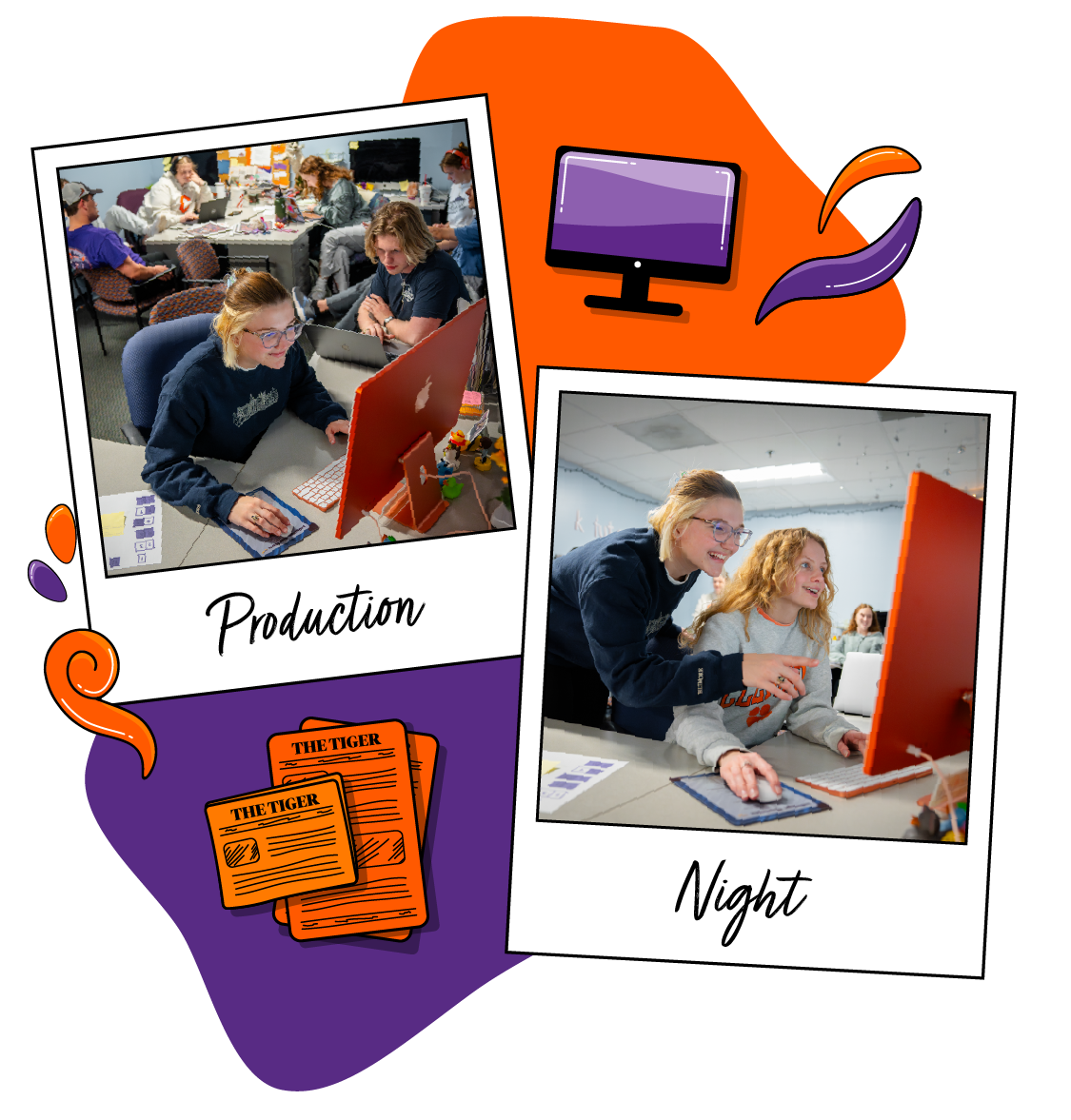 Sydney Westphal working with other students on a production night at the Tiger 