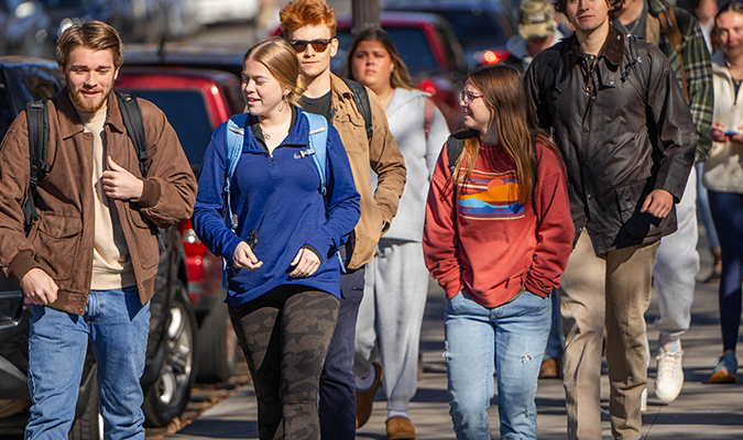 Students walking around campus at Clemson University, South Carolina