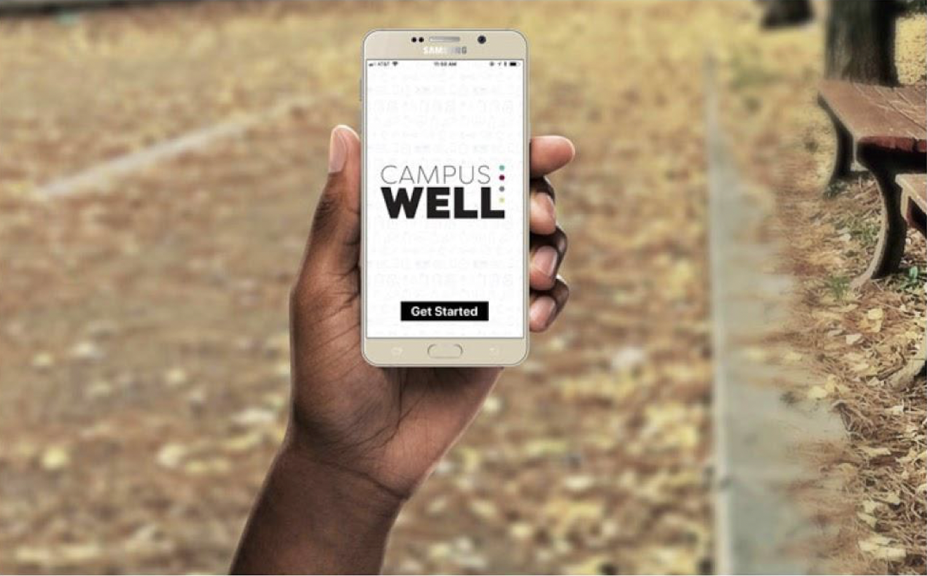 Person holding a smartphone with the CampusWell app pulled up