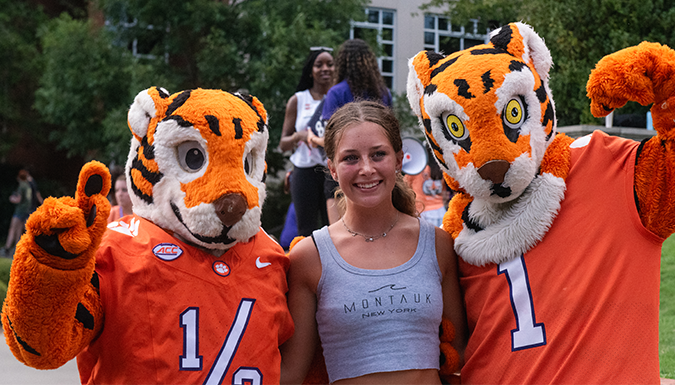 Clemson Student with Tiger Mascot at Welcome Week Festival, Clemson University, South Carolina