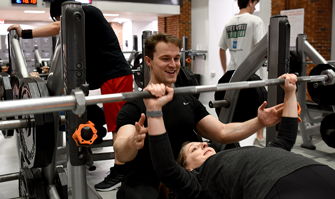 Student on alter-g treadmill with physical therapist