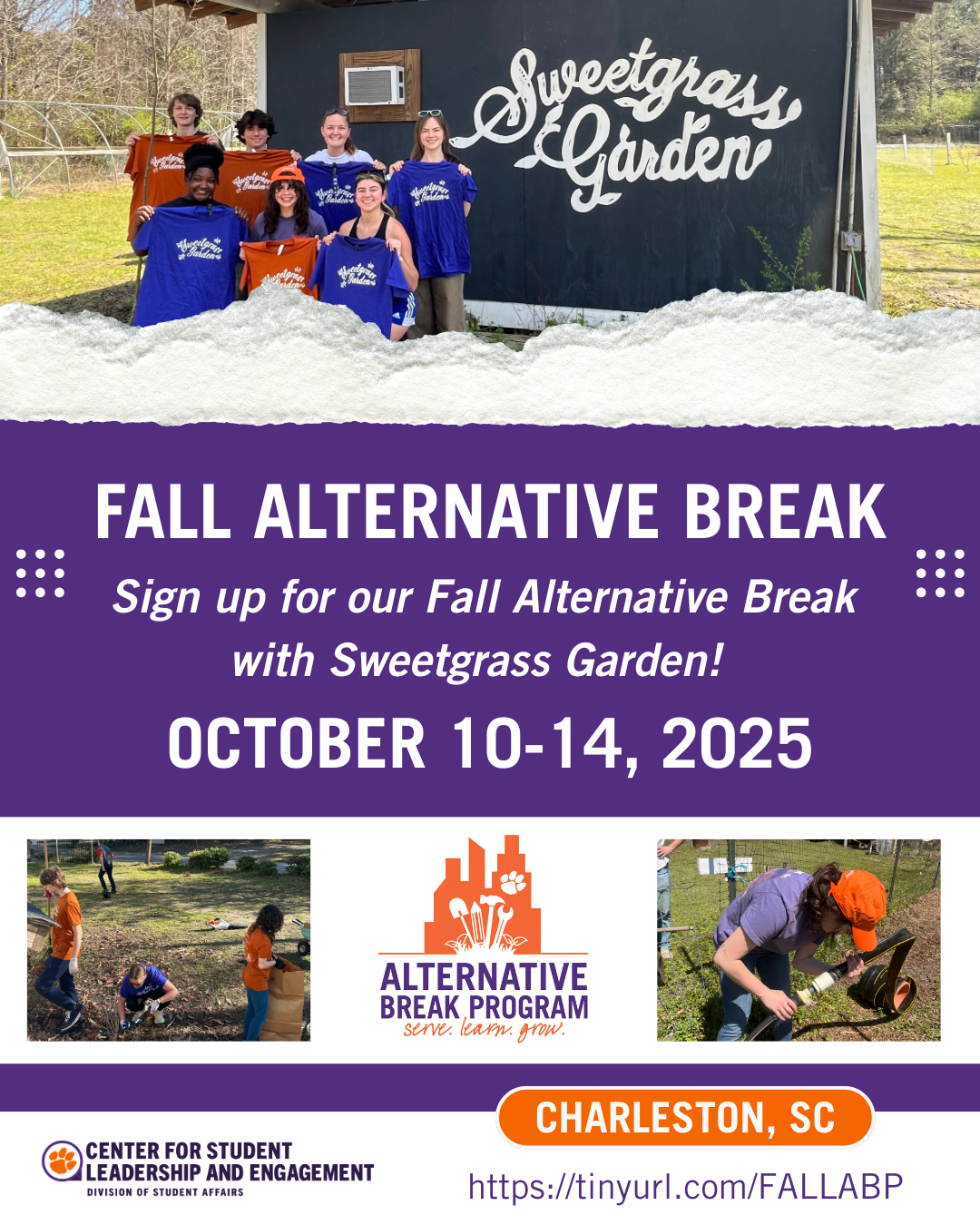 Sign up for our Fall Alternative Break with Sweetgrass Garden! October 10-14, 2025