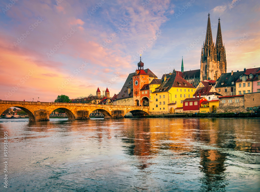 Water view of city of Regensburg