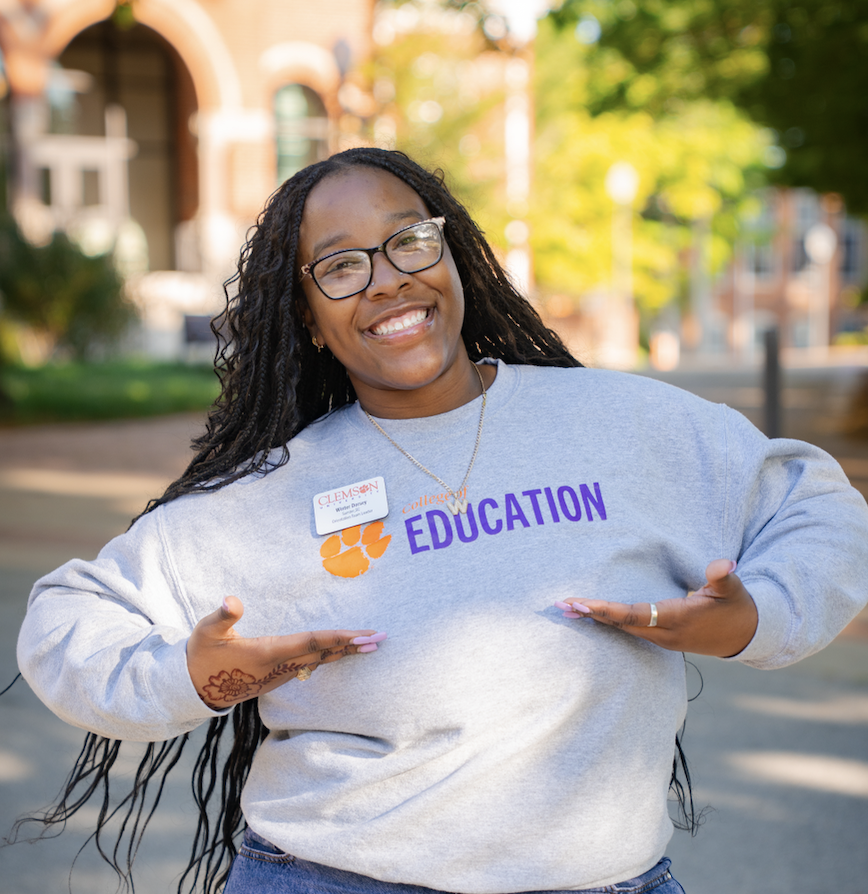 Headshot of Winter Dorsey in a Clemson College of Education sweatshirt