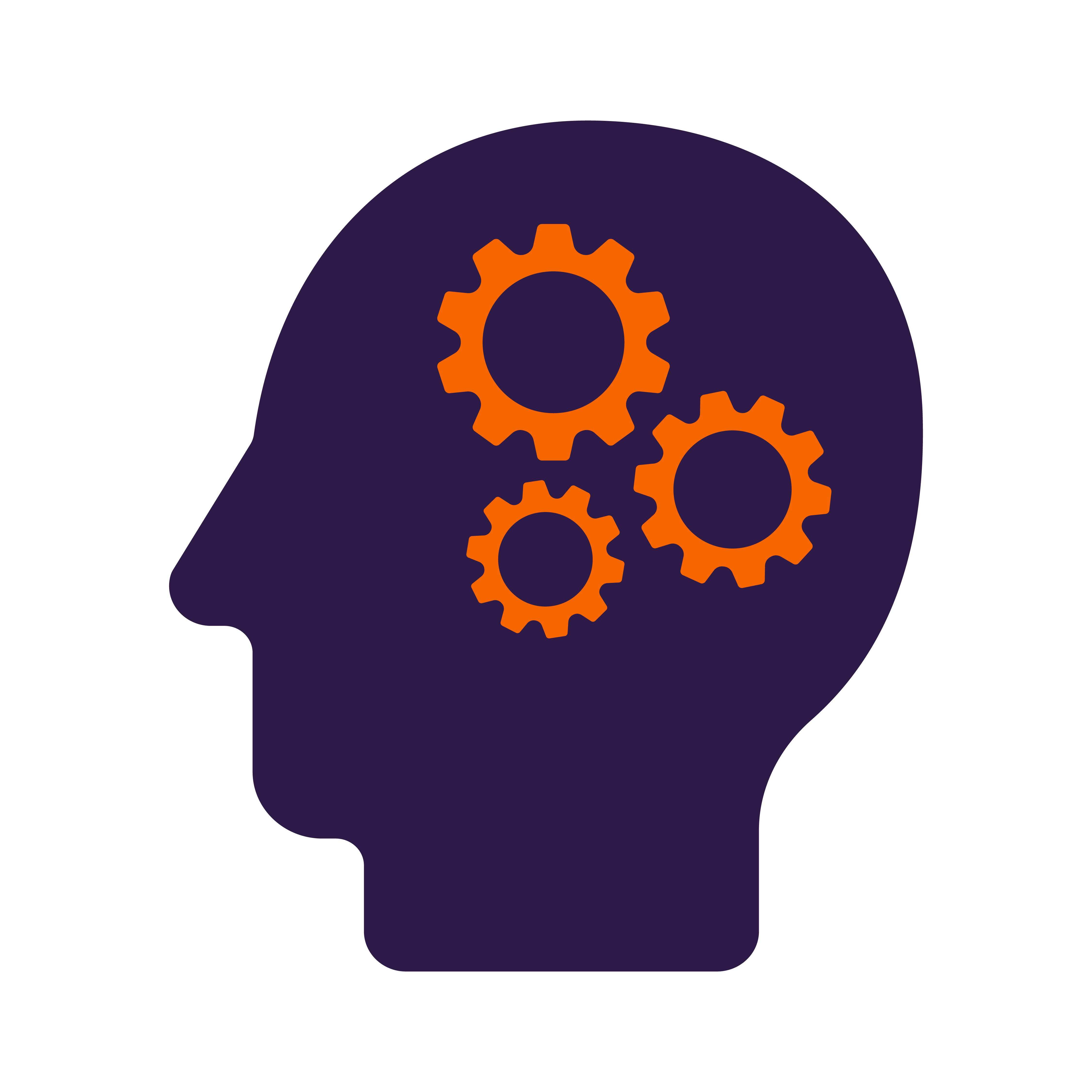 Icon of a side profile with gears inside.