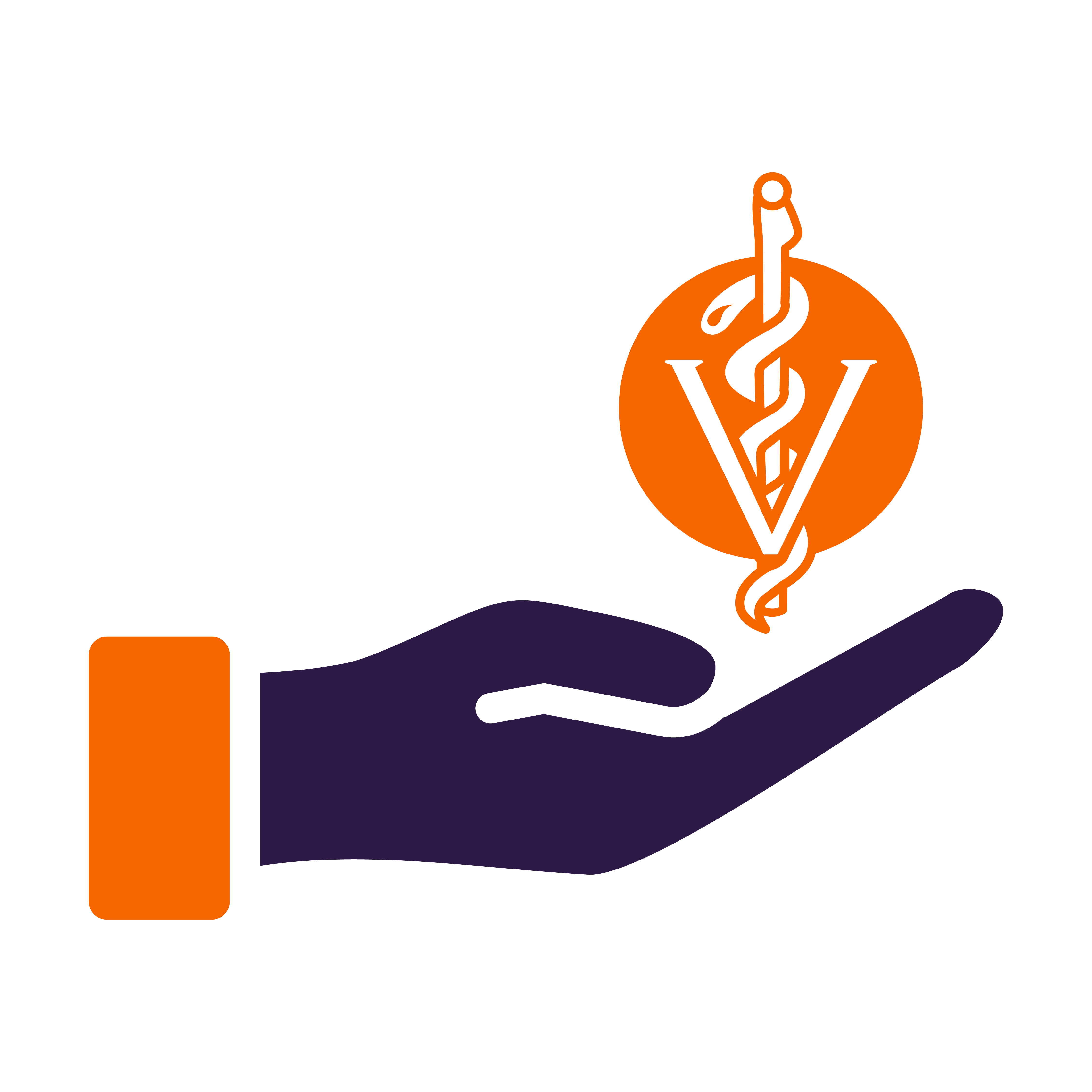 Icon of hand holding a veterinary caduceus.