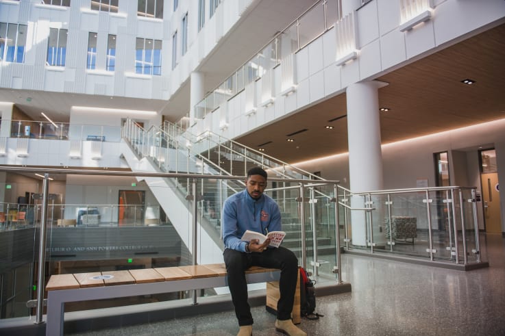 Clemson Business student Marcus Crawford in the Wilbur O. and Ann Powers College of Business.