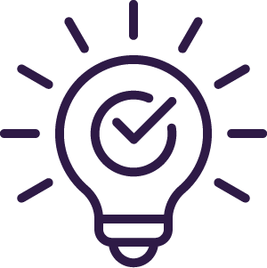 Icon of lightbulb with checkmark inside of it