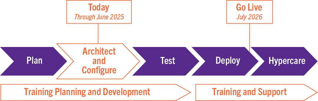 Timeline illustration outlining project phases from planning to training and support, highlighting key milestones and deadlines.